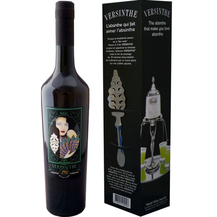 Absinthe Versinthe édition 20 ans 70cl Bouteille et étui cadeau et sa cuillère