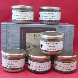 Coffret authentique 6 terrines canard, lapin, roquefort, piment