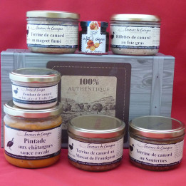 Coffret authentique 4 terrines canard, rillettes, fondant foie gras et plat cuisiné