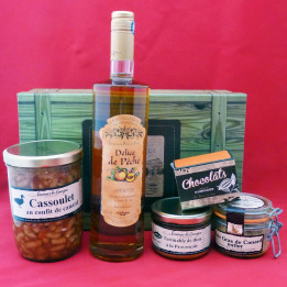 Coffret authentique apéritif pêche, foie gras entier, cassoulet, terrine et chocolats
