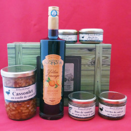 Coffret authentique apéritif orange, bloc de foie gras , cassoulet et terrines