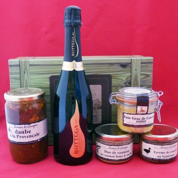 Coffret authentique apéritif pétillant, foie gras entier, daube provençale et terrines