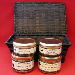 Petit panier bambou 4 terrines et foie gras