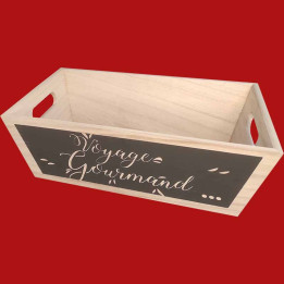 Corbeille bois rectangle décor Voyage Gourmand 29x19x10 cm