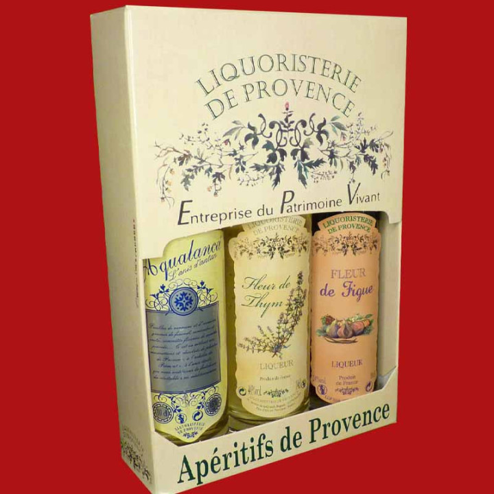 Coffret Aqualanca, liqueur de thym et liqueur de figue