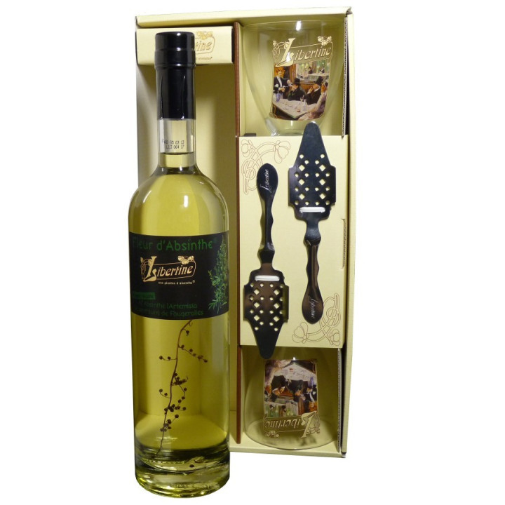 Coffret Libertine Fleur d'Absinthe 70cl verres et cuillères