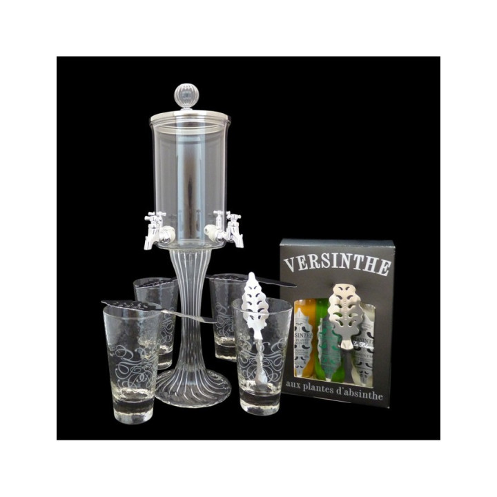 Service Fontaine à absinthe 4 robinets Coffret 3 absinthes 10cl